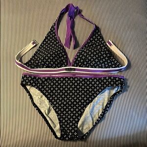 Nautica Women's Black, White & Purple Bikini Set